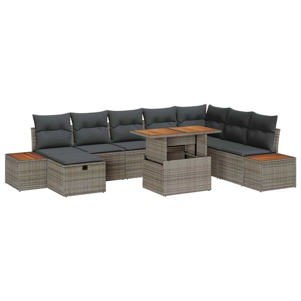 vidaXL Garten-Sofa-Set mit Kissen mit Speicher 9 pcs Grau Poly Rattan