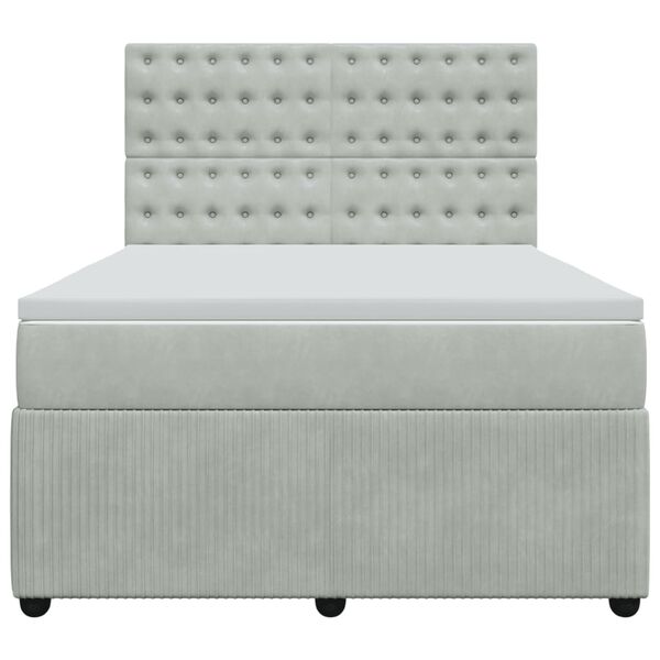 vidaXL Boxspringbett mit Matratze Hellgrau 160x200 cm Samt