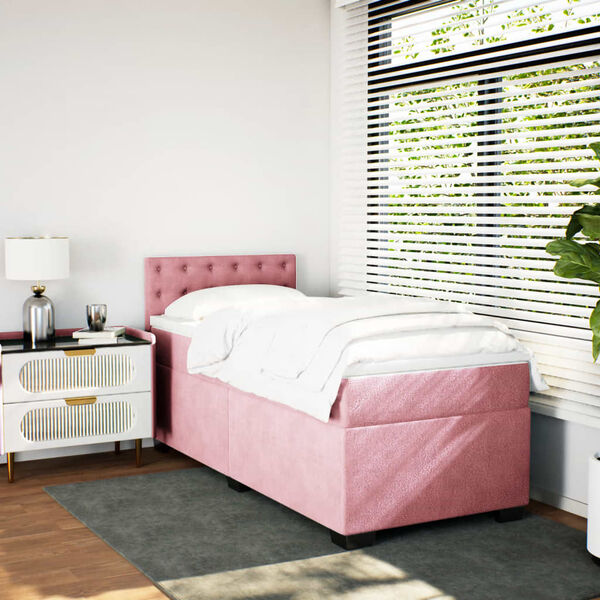 vidaXL Boxspringbett mit Matratze Rosa 90x200 cm Samt