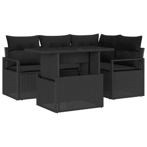 vidaXL Gartensofa-set mit Kissen 5 pcs Schwarz Poly Rattan