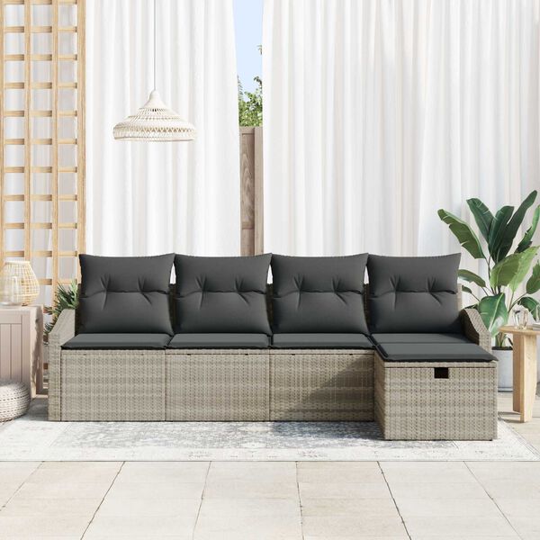 vidaXL Sofa Set mit Kissen mit Speicher 5 pcs Hellgrau Poly-Rattan