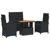 vidaXL 4-tlg. Garten-Essgruppe mit Kissen Schwarz Poly Rattan