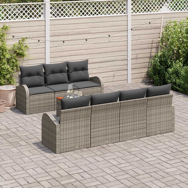 vidaXL Gartensofa-set mit Kissen 8 pcs Grau Poly-Rattan