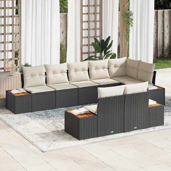 vidaXL Gartensofa-set mit Kissen 8 pcs Schwarz und Creme Polyrattan