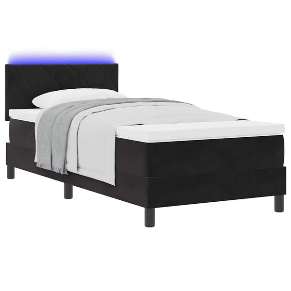 vidaXL LED Boxspringbett mit Matratze mit LED Schwarz 90 x 190 cm Samt