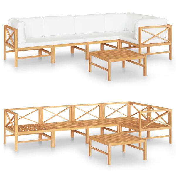 vidaXL 6-tlg. Garten-Lounge-Set mit Creme Kissen Massivholz Teak