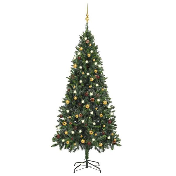 vidaXL K&uuml;nstlicher Weihnachtsbaum mit Beleuchtung & Kugeln Gr&uuml;n 180 cm