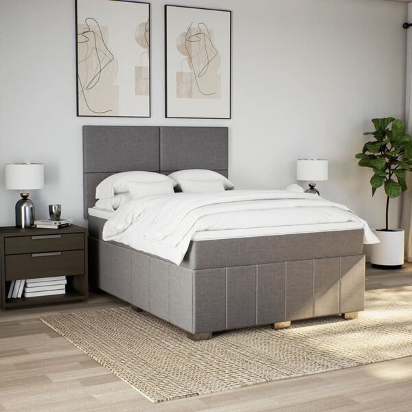vidaXL Boxspringbett mit Matratze Taupe 160x200 cm Stoff