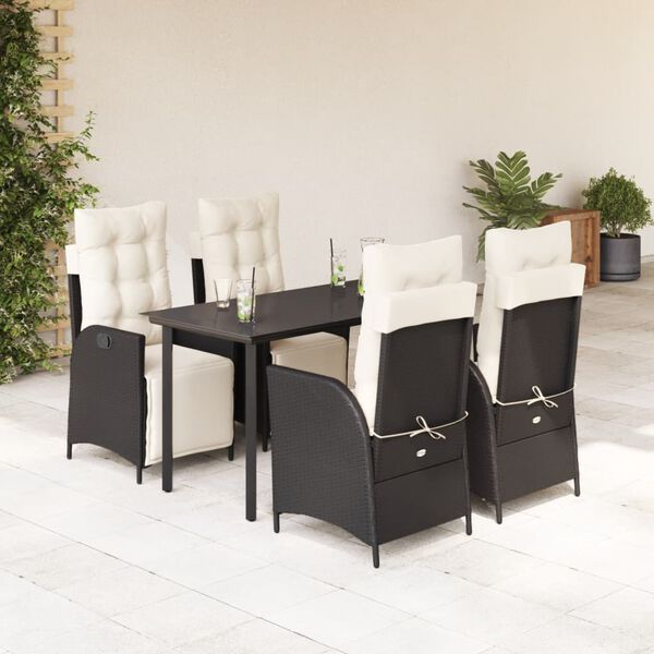 vidaXL 5-tlg. Garten-Essgruppe mit Kissen Schwarz Poly Rattan