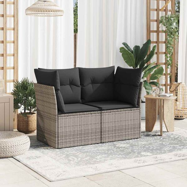vidaXL Gartensofa 2-Sitzer mit Kissen Grau Poly Rattan