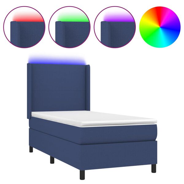 vidaXL Boxspringbett mit Matratze & LED Blau 90x200 cm Stoff