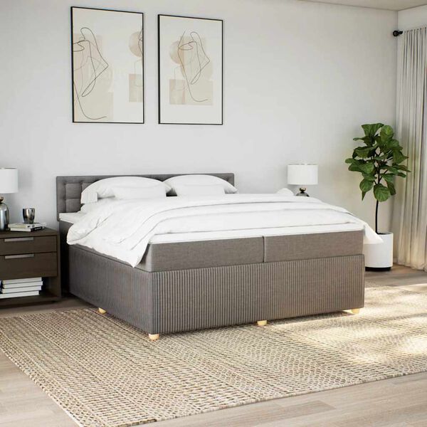 vidaXL Boxspringbett mit Matratze Taupe 200x200 cm Stoff