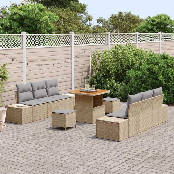 vidaXL Garten-Sofa-Set mit Kissen 9 pcs Beige Poly Rattan