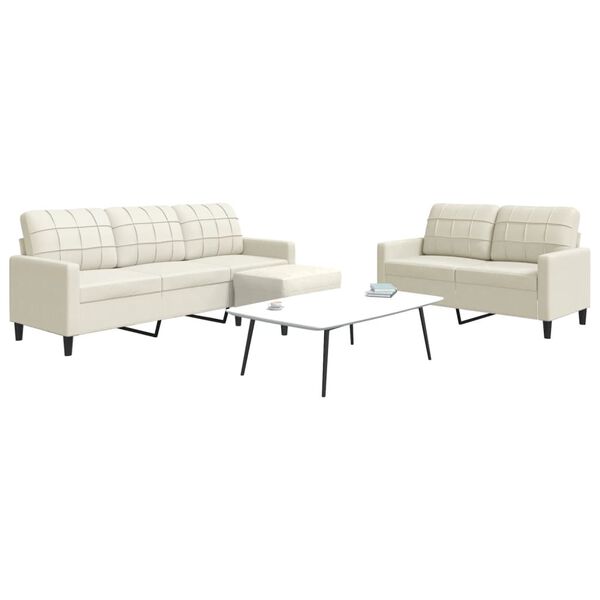 vidaXL 3-tlg. Sofagarnitur mit Kissen Creme Samt