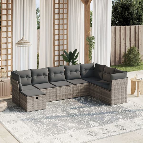 vidaXL 8-tlg. Garten-Sofagarnitur mit Kissen Hellgrau Poly Rattan