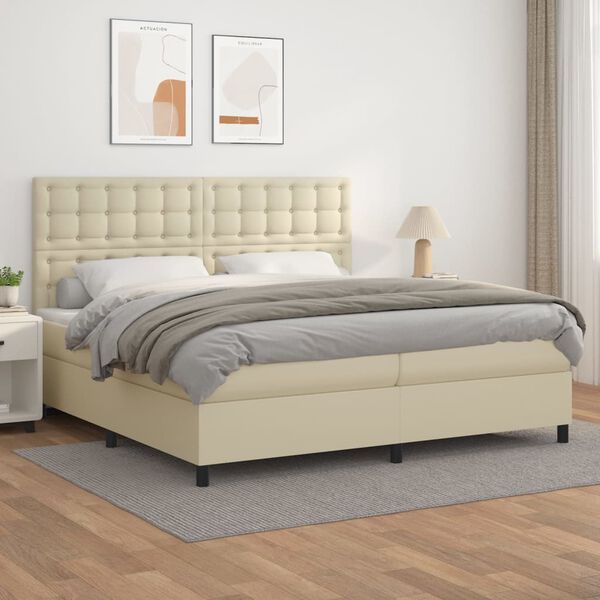 vidaXL Boxspringbett mit Matratze Creme 200x200 cm Kunstleder