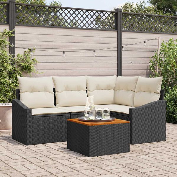 vidaXL Gartensofa-set mit Speicher 5 pcs Schwarz und Creme Poly-Rattan