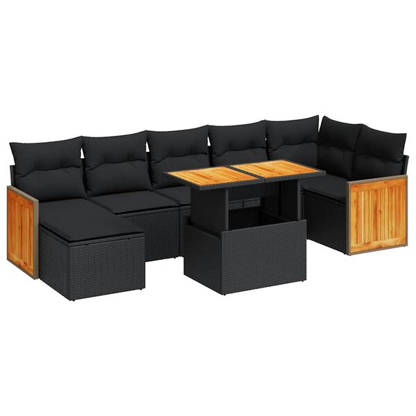 vidaXL 8-tlg. Garten-Sofagarnitur mit Kissen Schwarz Poly Rattan