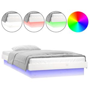 vidaXL Massivholzbett mit LEDs Wei&szlig; 75x190 cm