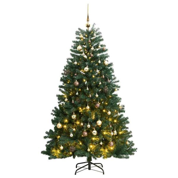 vidaXL K&uuml;nstlicher Weihnachtsbaum Klappbar 300 LEDs & Kugeln 240 cm