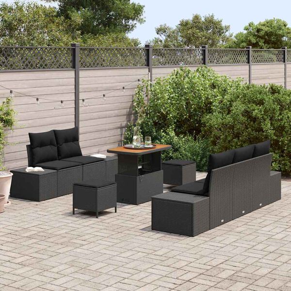 vidaXL Gartensofa-set mit Kissen 8 pcs Schwarz Poly-Rattan