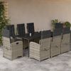 vidaXL 9-tlg. Garten-Essgruppe mit Kissen Hellgrau Poly Rattan