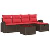 vidaXL Sofa Set mit Kissen mit Speicher Braun und Rot Poly-Rattan