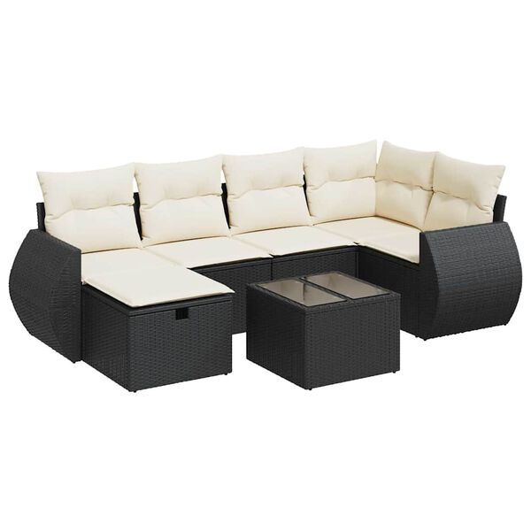 vidaXL 6-tlg. Garten-Sofagarnitur mit Kissen Schwarz Poly Rattan