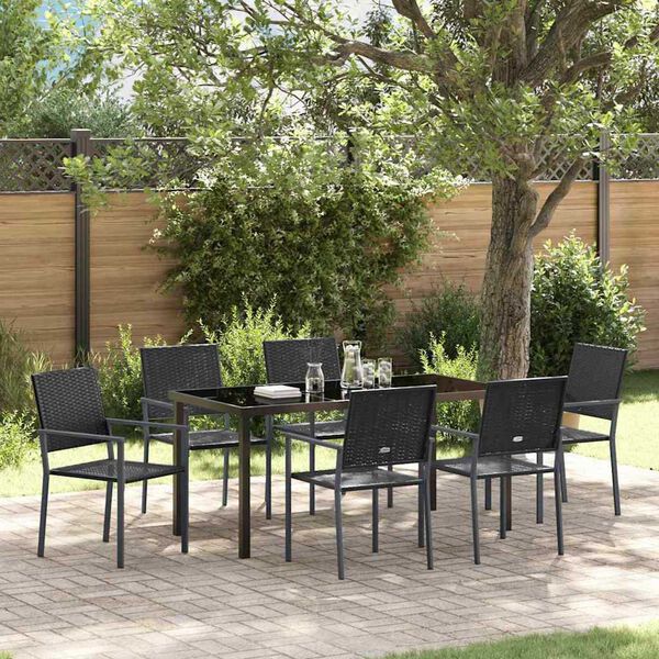 vidaXL Garten Essgruppe 7 pcs Schwarz PE-Rattan