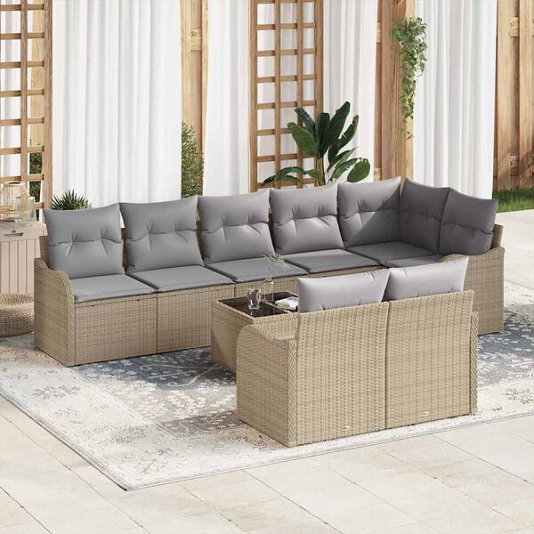 vidaXL Garten-Sofa-Set mit Kissen 9 pcs Beige und Hellgrau Poly Rattan