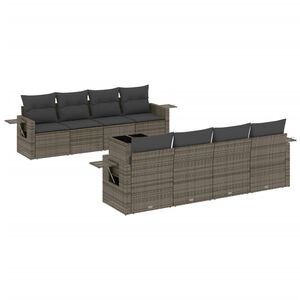 vidaXL 9-tlg. Garten-Sofagarnitur mit Kissen Grau Poly Rattan