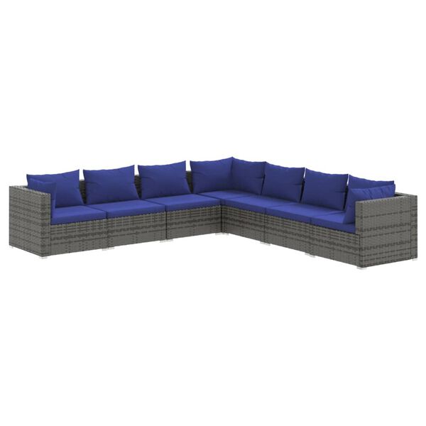 vidaXL 7-tlg. Garten-Lounge-Set mit Kissen Poly Rattan Grau