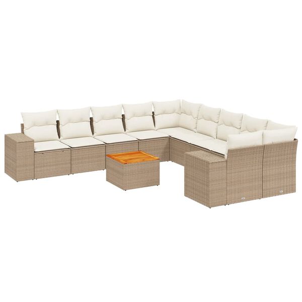 vidaXL 11-tlg. Garten-Sofagarnitur mit Kissen Beige Poly Rattan