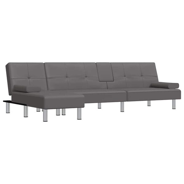 vidaXL Schlafsofa in L-Form Grau 255x140x70 cm Kunstleder