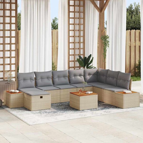 vidaXL Garten-Sofa-Set mit Kissen 9 pcs Beige Poly Rattan