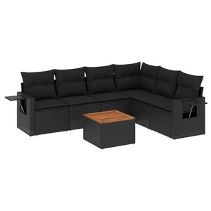 vidaXL 7-tlg. Garten-Sofagarnitur mit Kissen Schwarz Poly Rattan