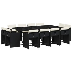vidaXL 13-tlg. Garten-Essgruppe mit Kissen Schwarz Poly Rattan