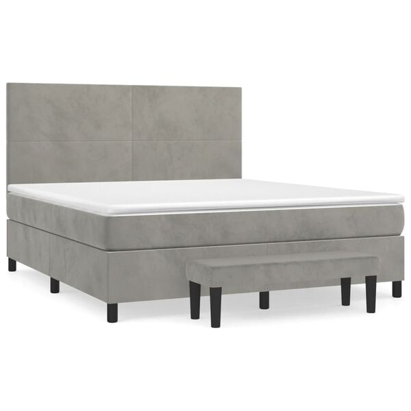 vidaXL Boxspringbett mit Matratze Hellgrau 180x200 cm Samt