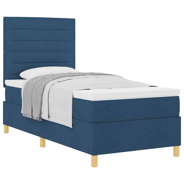 vidaXL Boxspringbett mit Matratze mit Kopfteil Blau 90 x 190 cm Stoff