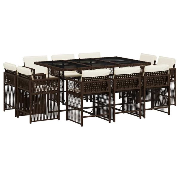 vidaXL 11-tlg. Garten-Essgruppe mit Kissen Braun Poly Rattan