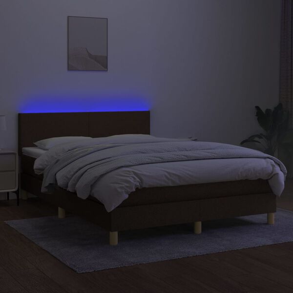 vidaXL Boxspringbett mit Matratze & LED Dunkelbraun 140x200 cm Stoff