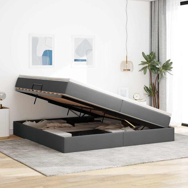 vidaXL Aufbewahrungsbett mit Matratze Dunkelgrau 200 x 200 cm