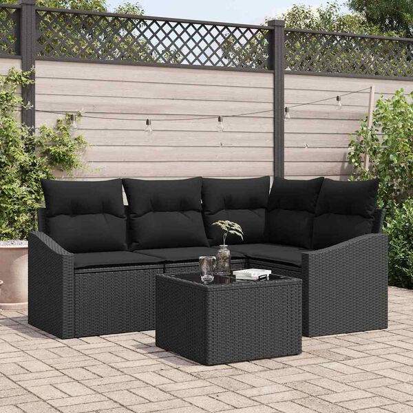 vidaXL Sofa Set mit Kissen 5 pcs Schwarz Poly Rattan