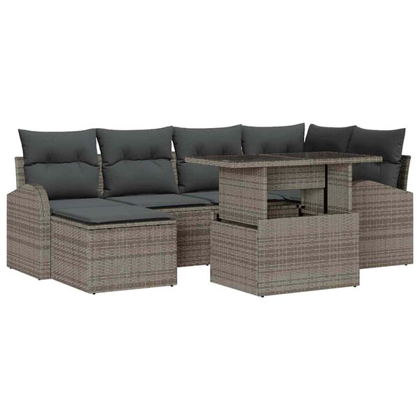 vidaXL Garten-Sofa-Set mit Speicher 7 pcs Grau Poly Rattan