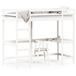 vidaXL Hochbett mit Schreibtisch Wei&szlig; 90x190 cm Massivholz Kiefer