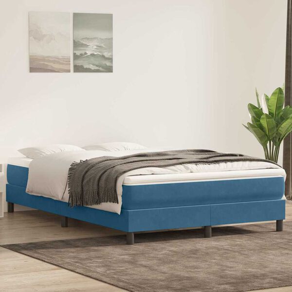 vidaXL Boxspringbett mit Matratze Dunkelblau 160x210 cm Samt