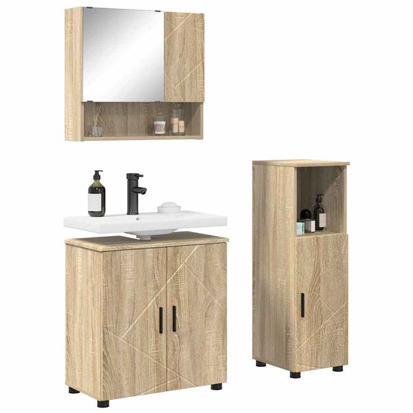 vidaXL Badezimmerm&ouml;bel-Set 3 pcs Sonoma-Eiche Holzwerkstoff & Metall