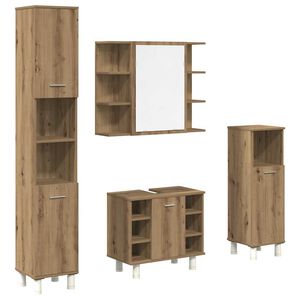 vidaXL 4-tlg. Badm&ouml;bel-Set Artisan-Eiche Holzwerkstoff
