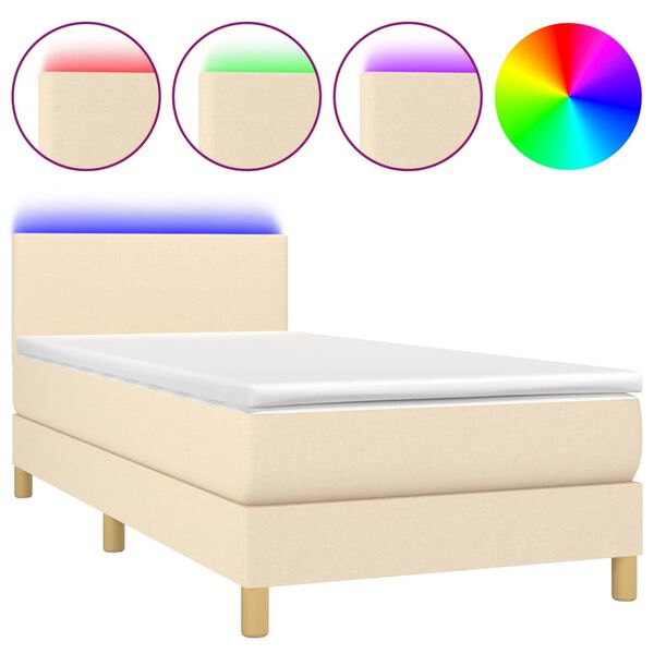 vidaXL Boxspringbett mit Matratze & LED Creme 100x200 cm Stoff