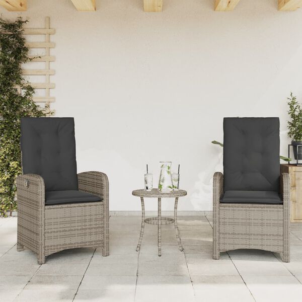 vidaXL 3-tlg. Bistro-Set mit Kissen Grau Poly Rattan
